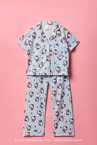 Hello Kitty® Girls Button-Up Top & Pant Pajama Set