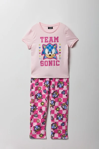Ensemble pyjama t-shirt et pantalon pelucheux Sonic pour filles