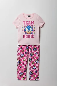 Ensemble pyjama t-shirt et pantalon pelucheux Sonic pour filles
