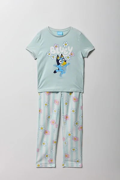 Girls Bluey T-Shirt & Plush Pant Pajama Set
