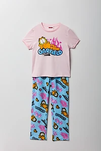 Girls Garfield T-Shirt & Plush Pant Pajama Set