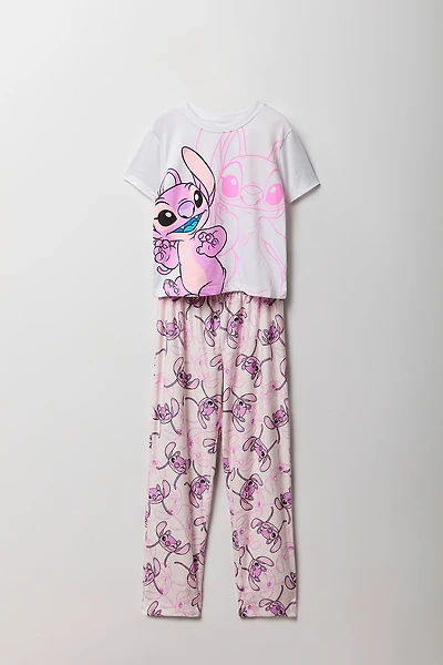 Girls Angel Graphic T-Shirt & Plush Pant Pajama Set
