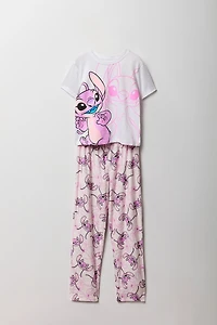 Girls Angel Graphic T-Shirt & Plush Pant Pajama Set