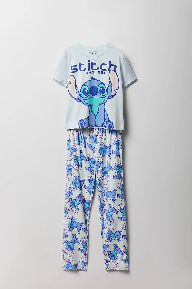 Ensemble pyjama avec t-shirt à imprimé Stitch et pantalon en peluche pour fille