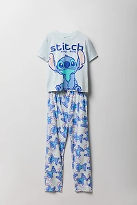 Ensemble pyjama avec t-shirt à imprimé Stitch et pantalon en peluche pour fille