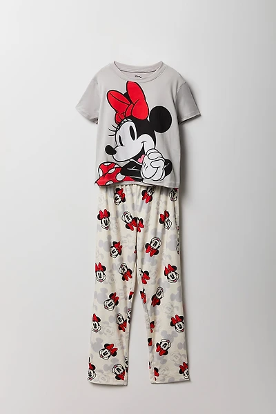 Girls Minnie Mouse Graphic T-Shirt & Plush Pant Pajama Set