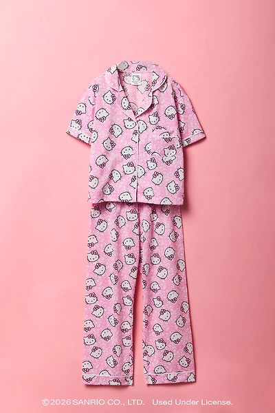 Hello Kitty® Girls Printed Button-Up Top & Pant Pajama Set