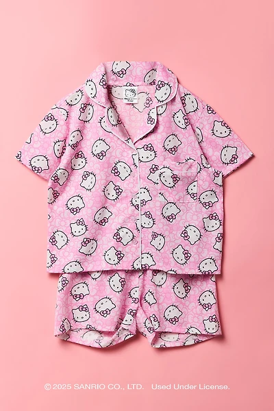 Hello Kitty® Girls Button-Up Top & Short Pajama Set