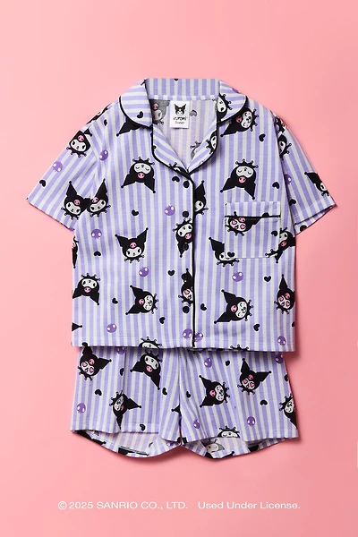 Kuromi™ Girls Button-Up Top & Short Pajama Set
