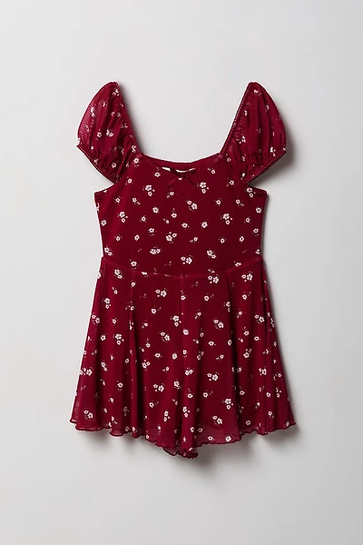 Girls Printed Mesh Dress Romper