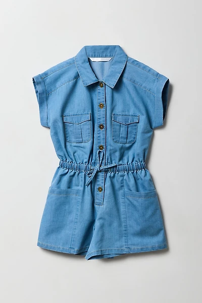 Girls Chambray Button-Up Romper