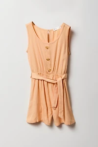 Girls Button Front Belted Romper