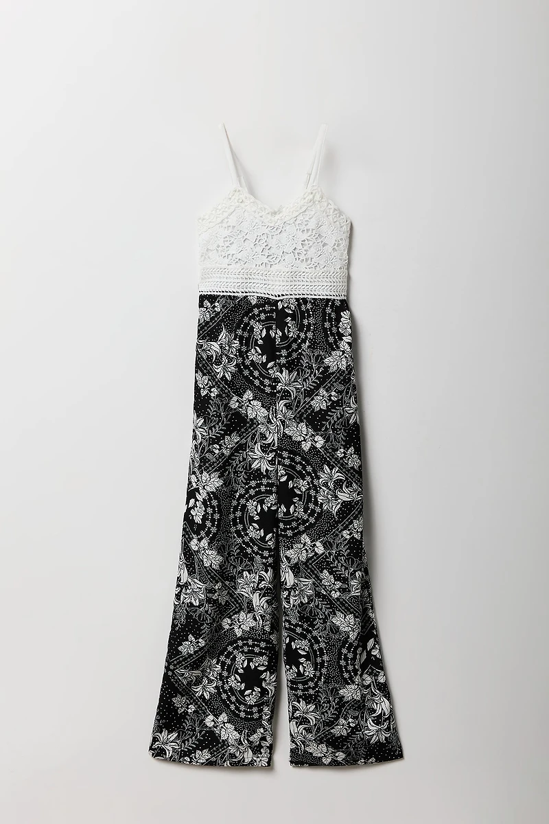 Girls Crochet Floral Wide Leg Jumpsuit