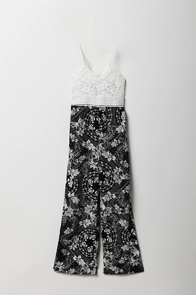 Girls Crochet Floral Wide Leg Jumpsuit