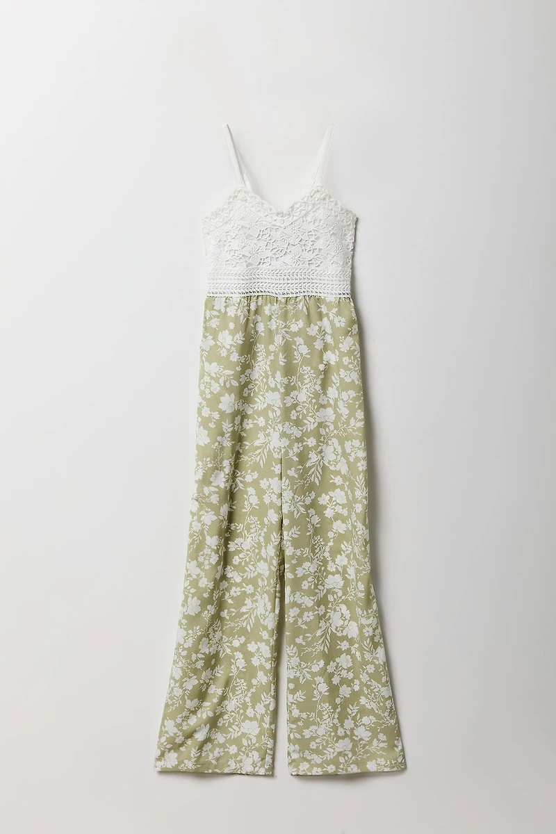 Girls Crochet Floral Wide Leg Jumpsuit