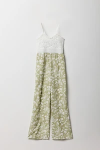 Girls Crochet Floral Wide Leg Jumpsuit