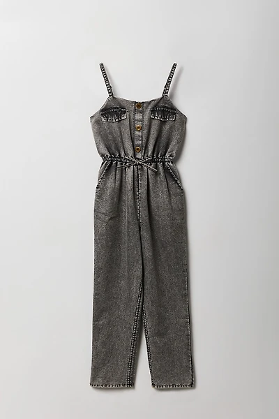 Girls Chambray Button Front Jumpsuit