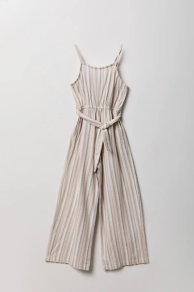 Girls Linen-Blend Belted Wide Leg Jumpsuit