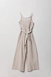 Girls Linen-Blend Belted Wide Leg Jumpsuit