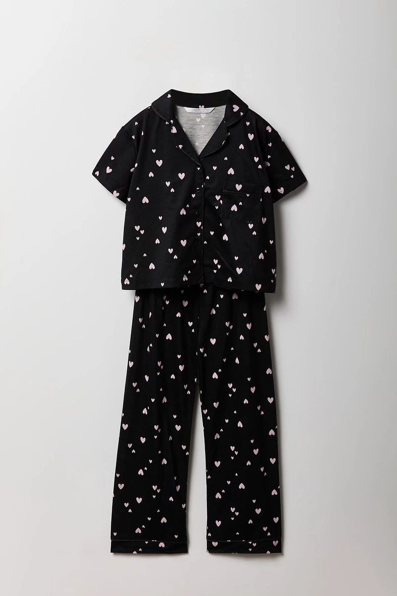 Girls Button-Up Top & Pant Pajama Set