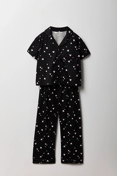 Girls Button-Up Top & Pant Pajama Set