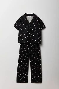 Girls Button-Up Top & Pant Pajama Set