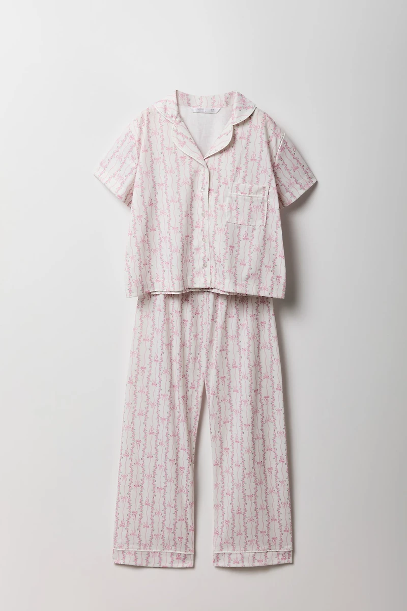 Girls Button-Up Top & Pant Pajama Set