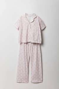 Girls Button-Up Top & Pant Pajama Set