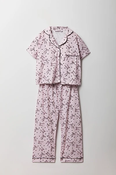Girls Button-Up Top & Pant Pajama Set