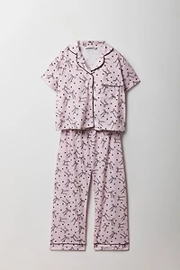 Girls Button-Up Top & Pant Pajama Set