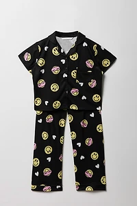 Girls Printed Button-Up Top & Pant Pajama Set