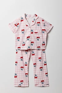 Girls Printed Button-Up Top & Pant Pajama Set