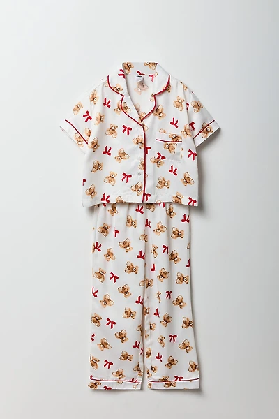 Ensemble pyjama avec haut boutonné en satin et pantalon pour fille