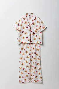 Ensemble pyjama avec haut boutonné en satin et pantalon pour fille