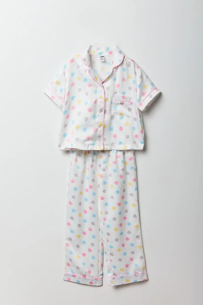Girls Satin Button-Up Top & Pant Pajama Set