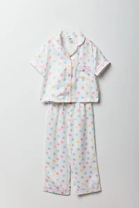 Girls Satin Button-Up Top & Pant Pajama Set
