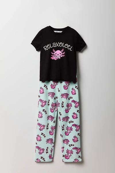 Girls Graphic T-Shirt & Plush Pant Pajama Set