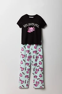 Girls Graphic T-Shirt & Plush Pant Pajama Set