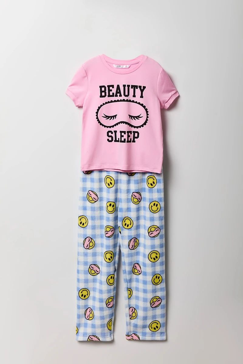 Ensemble pyjama avec t-shirt imprimé et pantalon en peluche pour fille