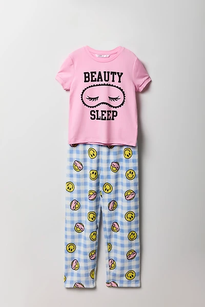 Ensemble pyjama avec t-shirt imprimé et pantalon en peluche pour fille