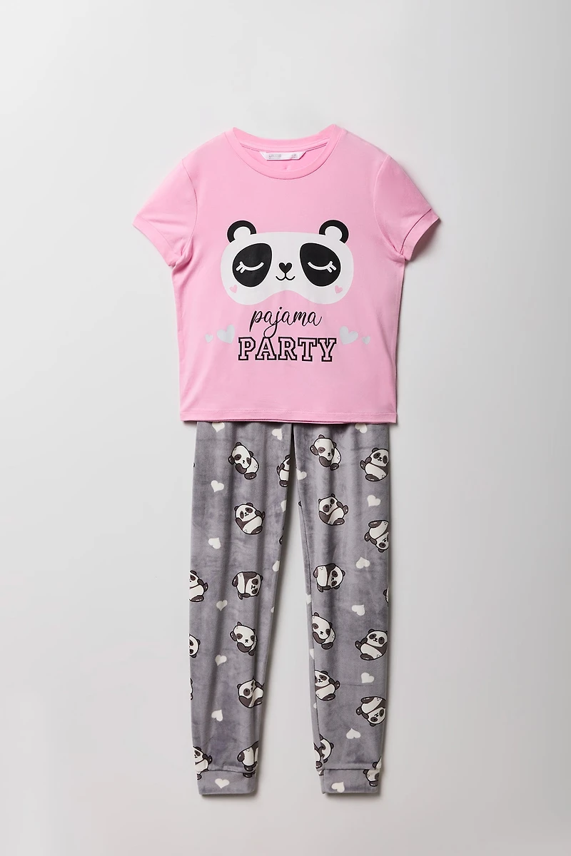 Ensemble pyjama avec t-shirt à imprimé Cute et pantalon en velours pour fille