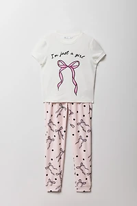 Girls Cute Graphic T-Shirt & Printed Velour Pajama Set