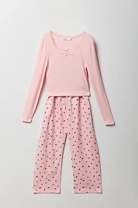 Girls Pointelle Long Sleeve Top & Pant Pajama Set