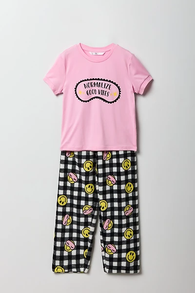 Girls Graphic T-Shirt & Plush Pant Pajama Set