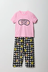 Girls Graphic T-Shirt & Plush Pant Pajama Set