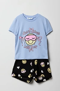 Girls Graphic T-Shirt & Plush Short Pajama Set