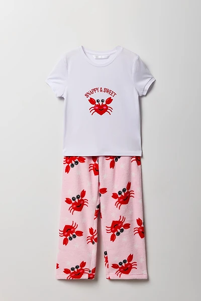 Ensemble pyjama avec t-shirt imprimé et pantalon en peluche pour fille