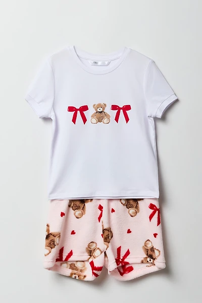 Ensemble pyjama avec t-shirt imprimé et short en peluche pour fille