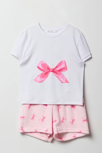 Ensemble pyjama t-shirt imprimé et short pelucheux pour filles