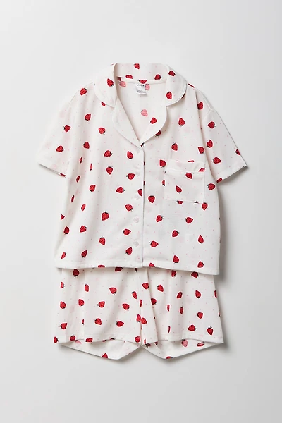 Ensemble pyjama avec haut boutonné imprimé et short pour fille